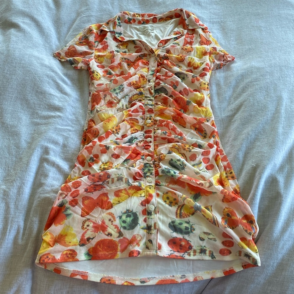 Multi bug and butterfly dress with collar